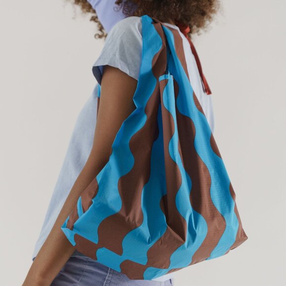 NWOT Standard Baggu - Teal & Brown Wavy Stripe - Picture 2 of 3